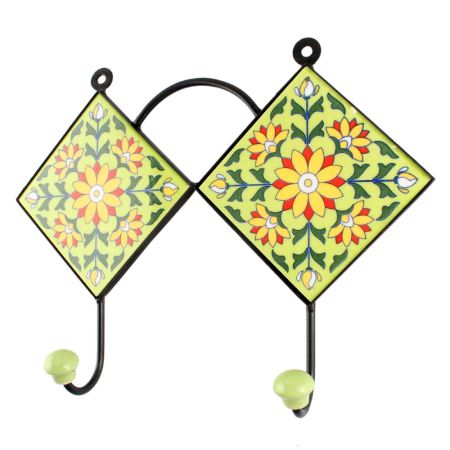 Pea Green Sunflower Ceramic Tile Wall Hook
